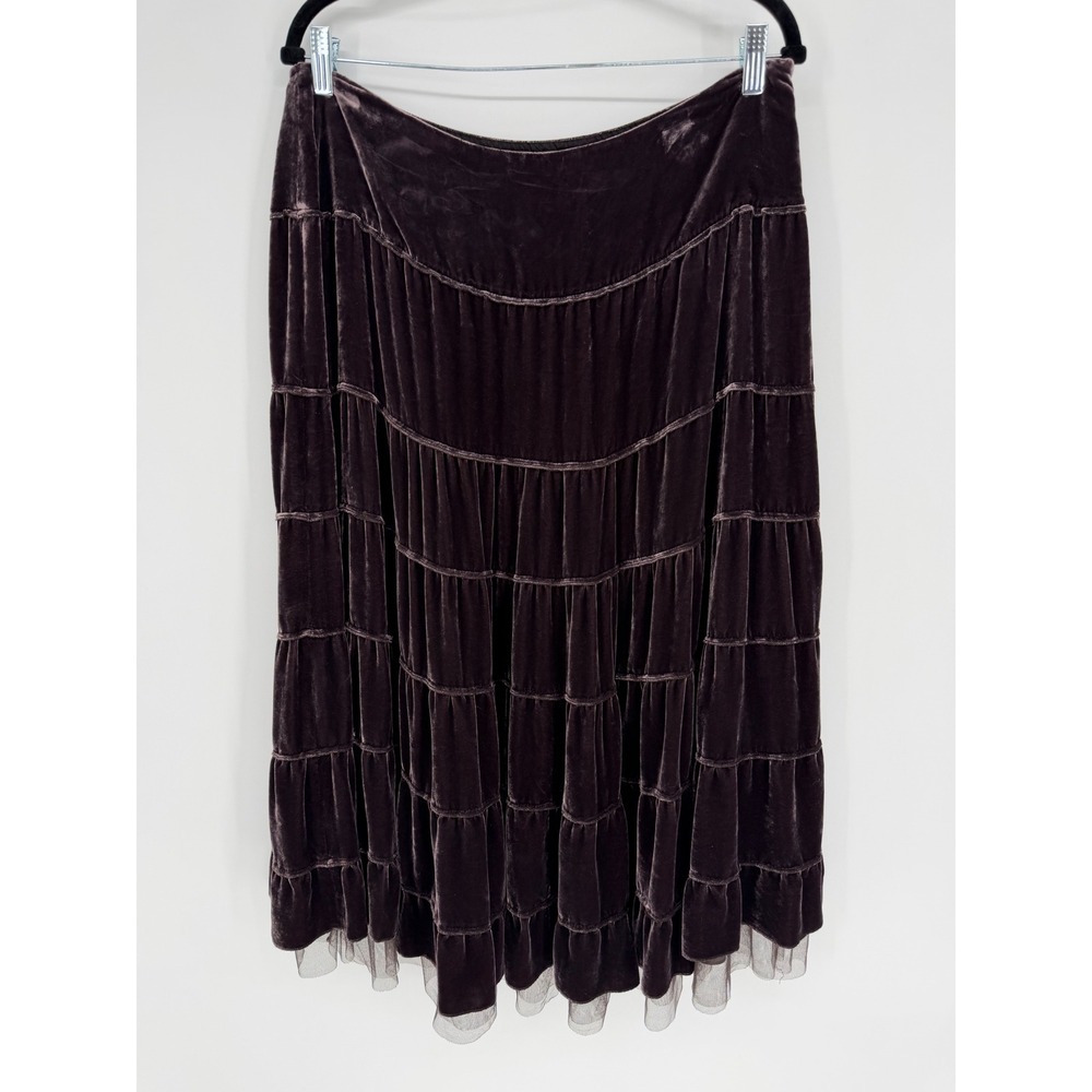 GARNET HILL VINTAGE VELVET TIERED MIDI SKIRT SZ 14 Y2K WHIMSIGOTH ROMANTIC FAIRY - Picture 1 of 11